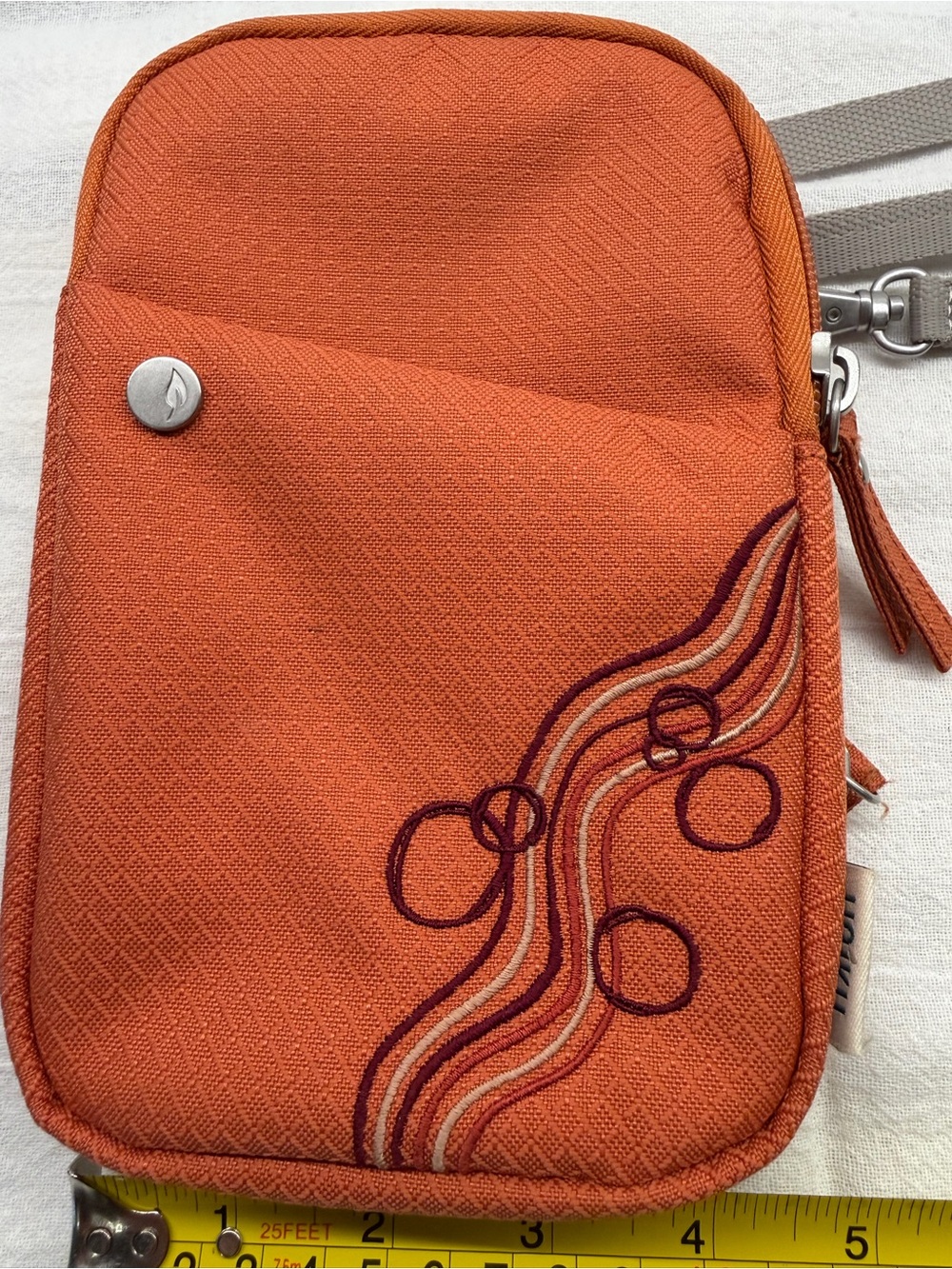 Haiku Orange Embroidered Wave Crossbody Pouch RFID Secure & Two Zippered Pouches